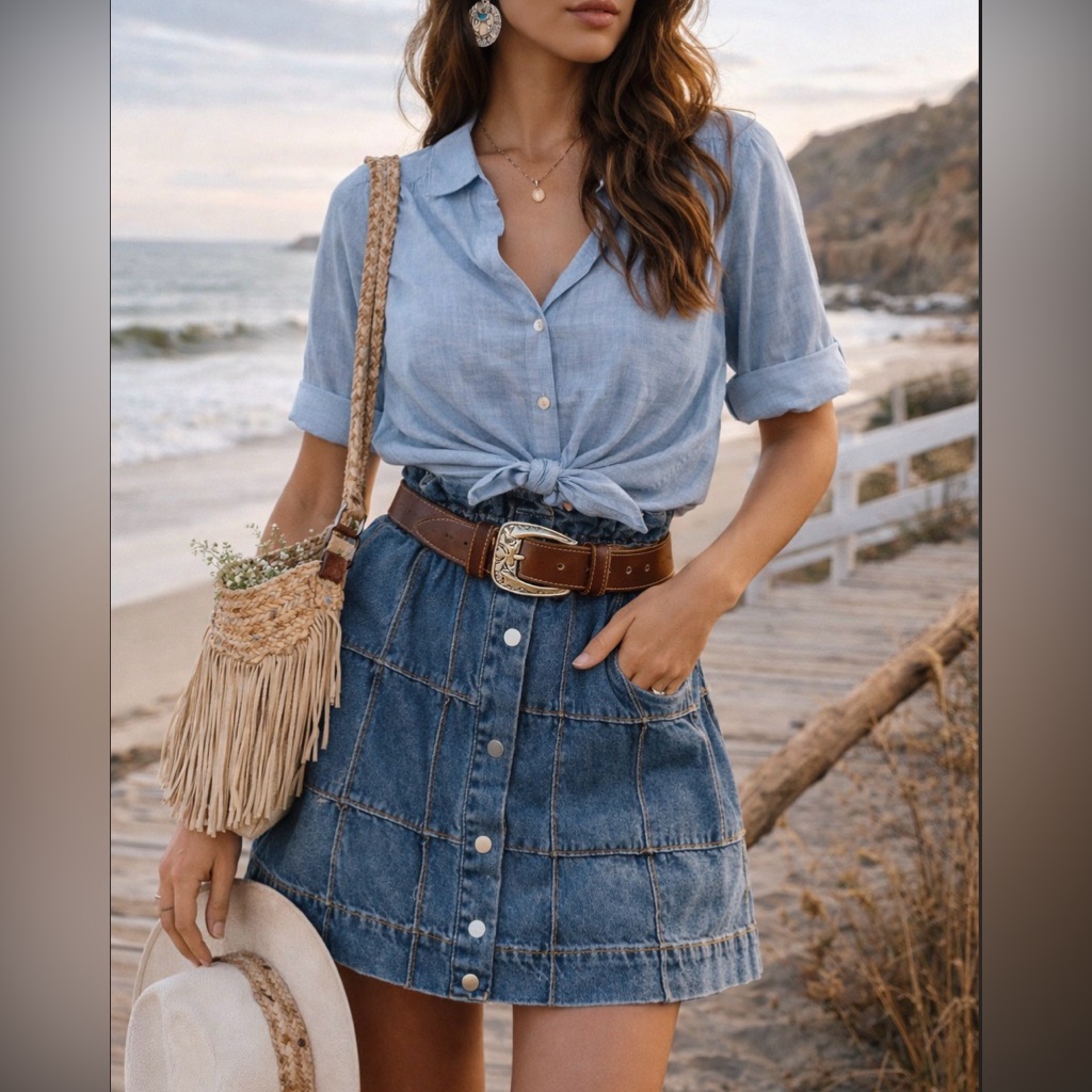 .Sea New York Denim Paperbag Mini Skirt Xxs Festival Western Luxe